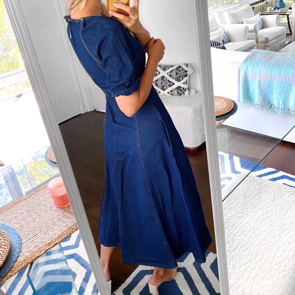 π ZARA DARK WASH DENIM PUFF SLEEVE MAXI DRESS! - Picture 4 of 16
